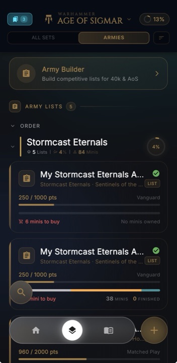 HobbyArmory army builder unit selection screen