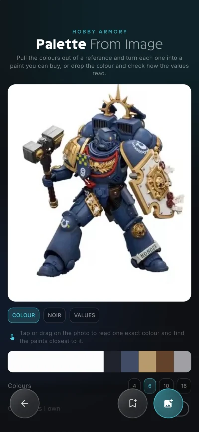Palette From Image pulling six colours from a photo of a Space Marine