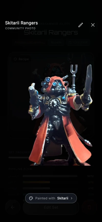 Community photo of a Skitarii Ranger with the recipe that painted it